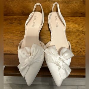 Bella Belle - Reilly - Ivory Bridal Slingback Flats with Asymmetric Bow
